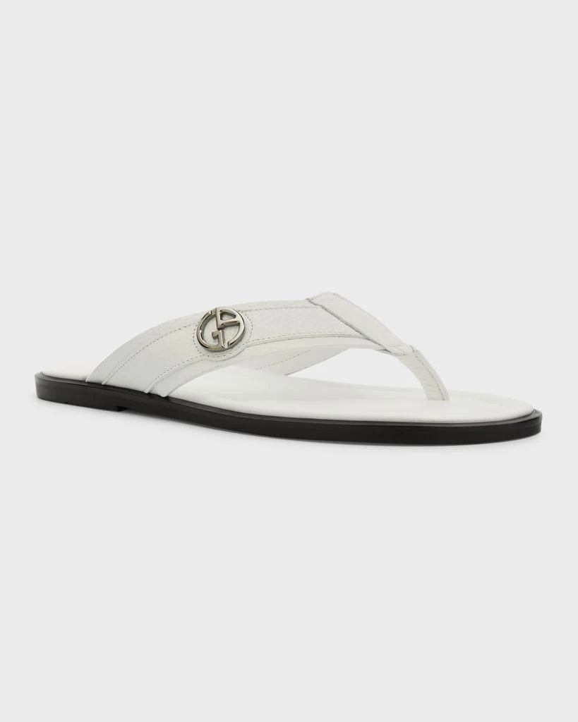 商品Giorgio Armani|Men's GA-Logo Leather Flip Flops,价格¥4437,第3张图片详细描述