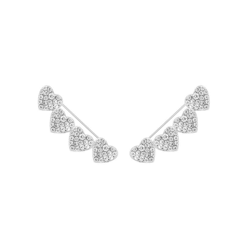 And Now This Cubic Zirconia Pave Quadruple Heart Ear Climber in Silver Plate商品第1张图片规格展示