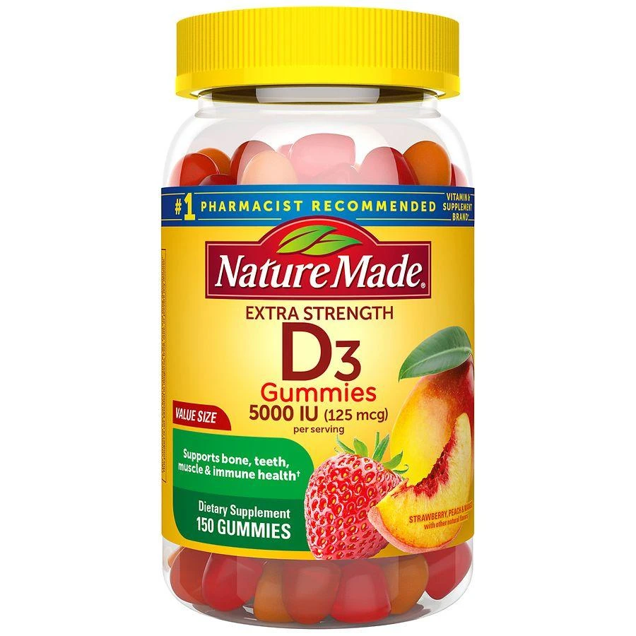 商品Nature Made|Extra Strength Vitamin D3 5000 IU (125 mcg) per serving Gummies Strawberry, Peach, Mango,价格¥299,第1张图片