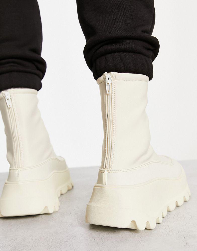 ASOS DESIGN chunky zip up sock boots in beige neoprene商品第2张图片规格展示