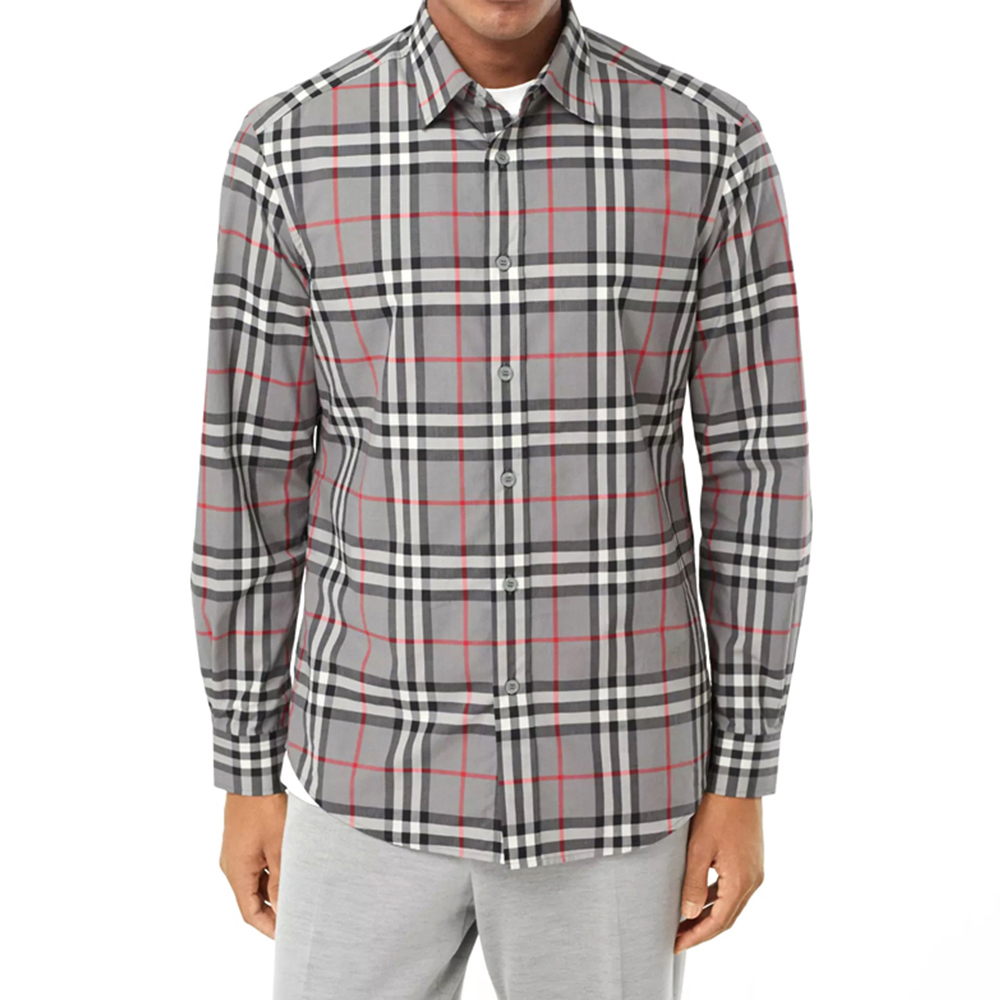 BURBERRY 男士灰色格纹长袖衬衫 8028886商品第2张图片规格展示