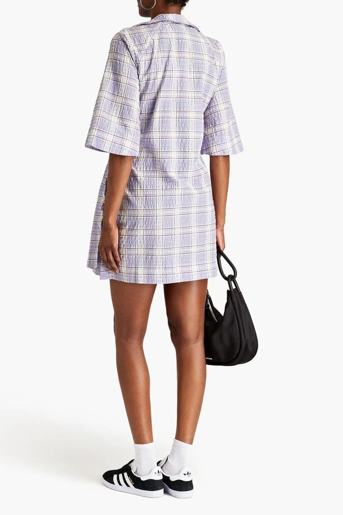 商品Ganni|Checked cotton-blend seersucker mini wrap dress,价格¥932,第3张图片详细描述