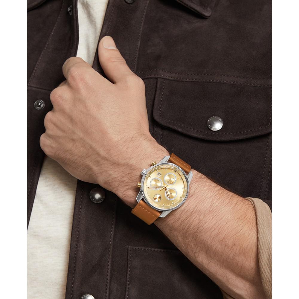 Men's Swiss Chronograph Bold Verso Brown Leather Strap Watch 44mm商品第4张图片规格展示