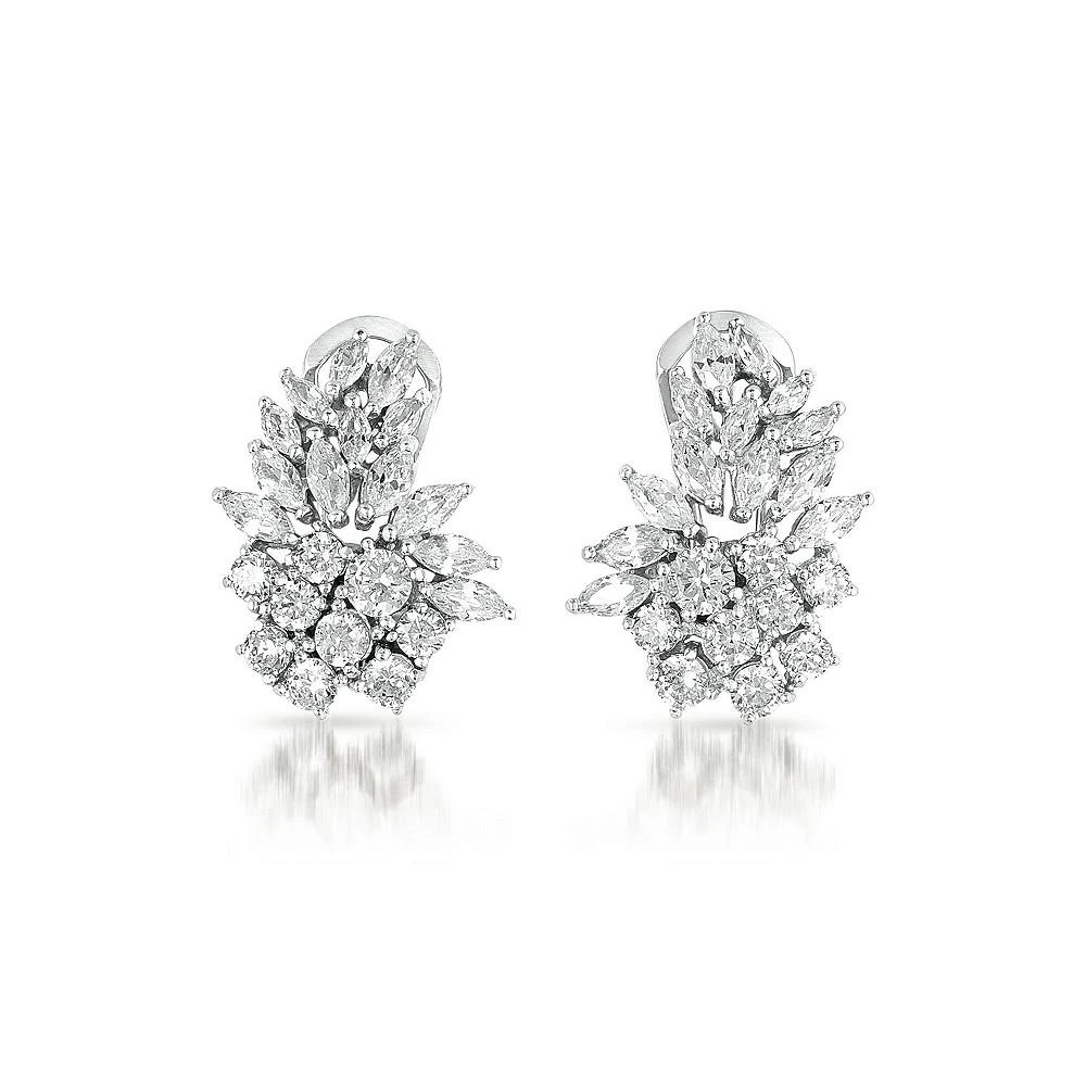商品Genevive|Cubic Zirconia Sterling Silver White Gold Plated Marquise Cluster Earrings,价格¥1355,第1张图片