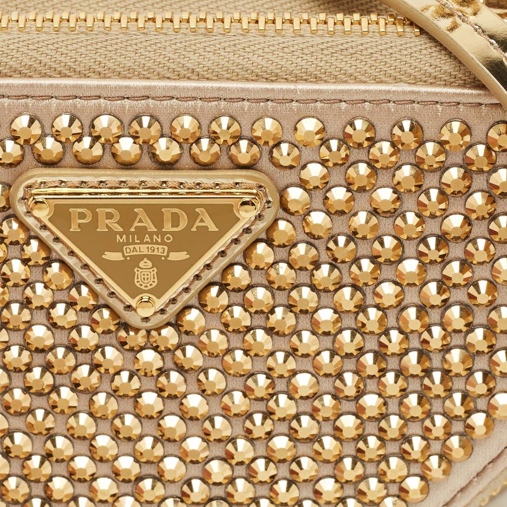 Prada Prada Gold Leather and Satin Crystal Embellished Mini