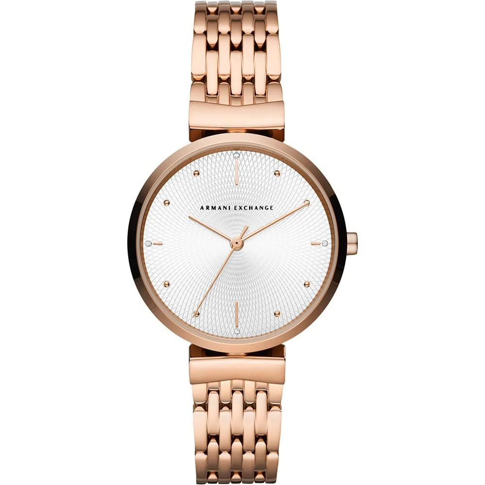 商品Armani Exchange|Women's Zoe Rose Gold-Tone Stainless Steel Bracelet Watch 36mm,价格¥1351,第1张图片