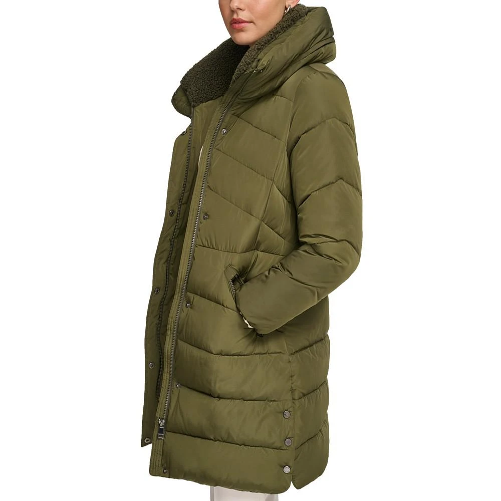 商品Calvin Klein|Women's Petite Faux-Sherpa Collar Hooded Stretch Puffer Coat, Created for Macy's,价格¥707,第3张图片详细描述