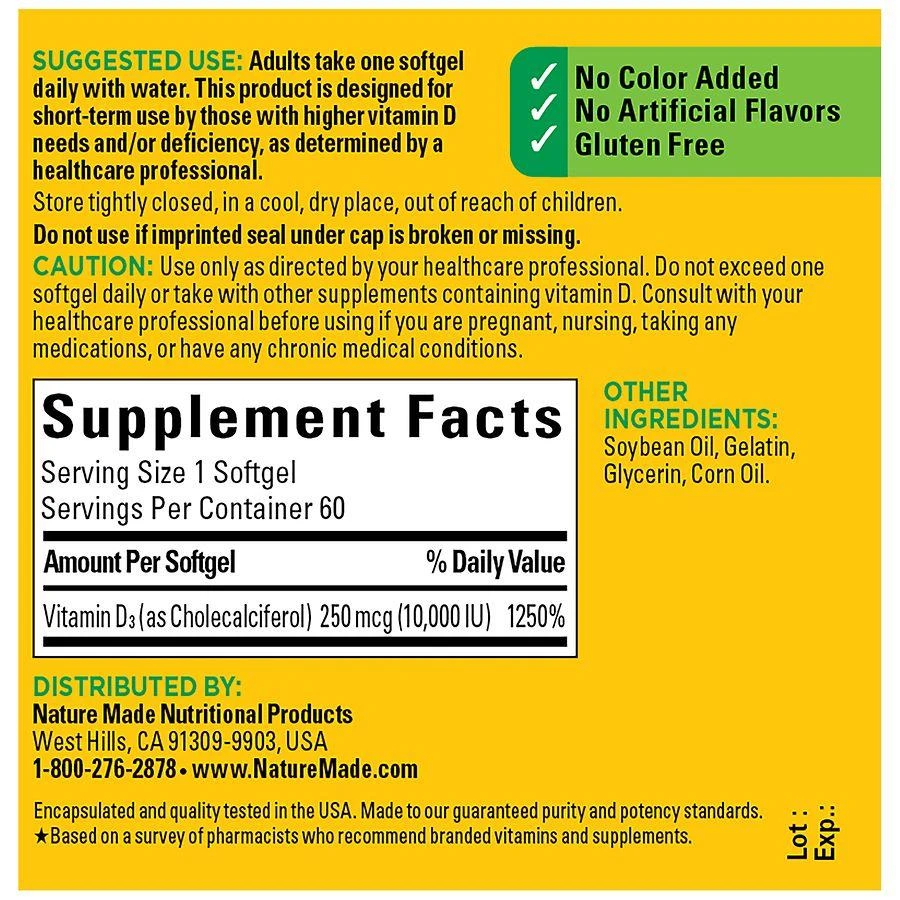 商品Nature Made|Maximum Strength Vitamin D3 10000 IU (250 mcg) Softgels,价格¥191,第4张图片详细描述