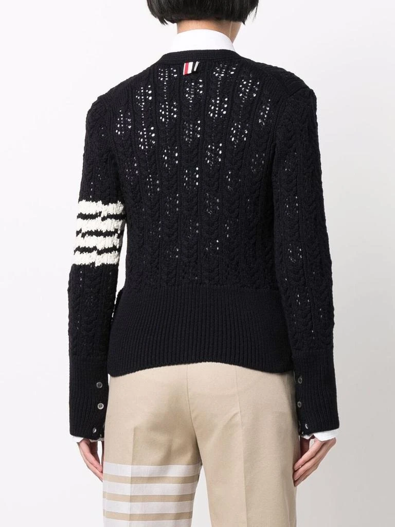 商品Thom Browne|THOM BROWNE WOMEN V-NECK CARDIGAN W/ 4 BAR IN IRISH POINTELLE CABLE 5GG SUSTAINABLE MERINO WOOL,价格¥2690,第4张图片详细描述