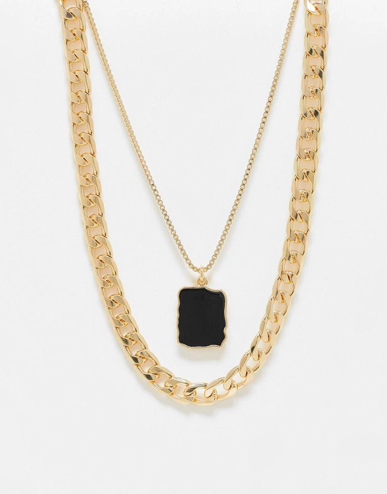 商品ASOS|ASOS DESIGN pack of 2 necklace with black pendant in gold tone,价格¥80,第1张图片