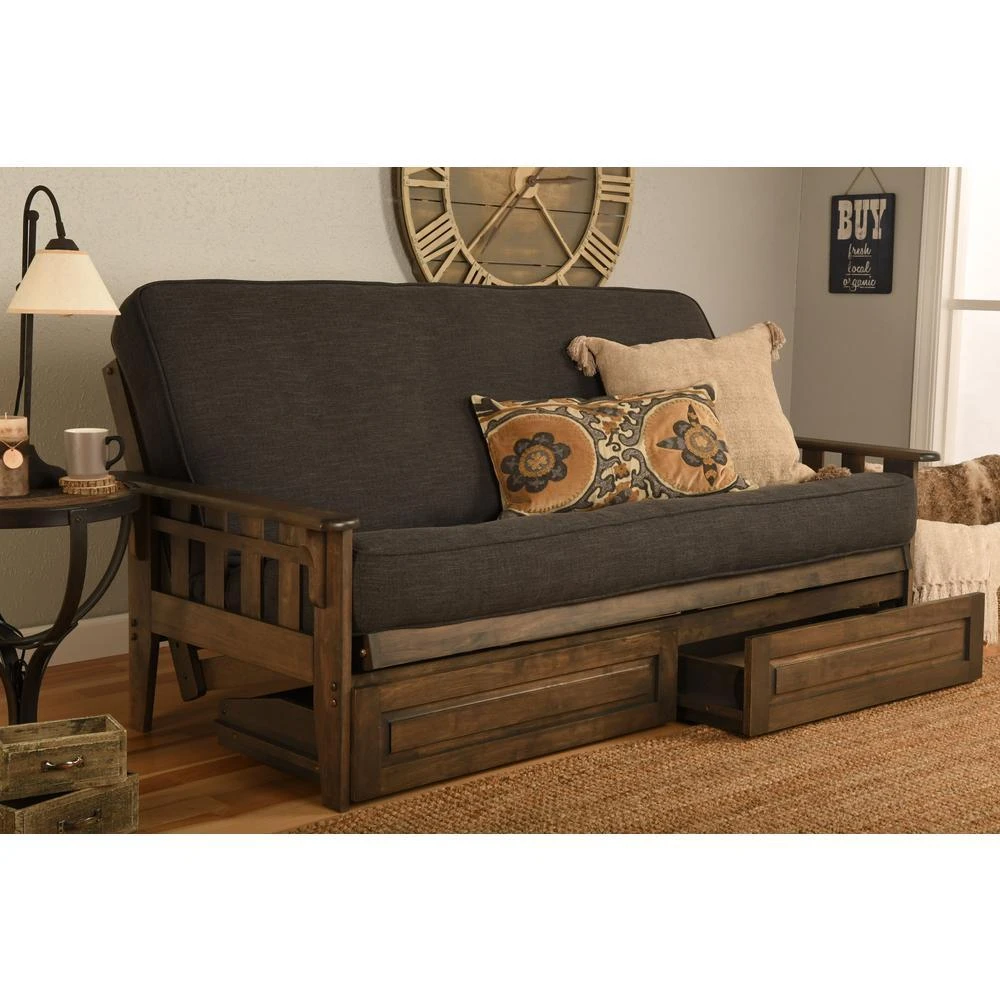 商品KODIAK|Tucson Frame-Rustic Walnut Finish-Linen Charcoal Mattress-Storage Drawers,价格¥7901,第3张图片详细描述