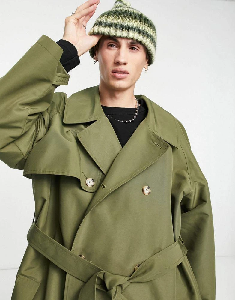 商品ASOS|ASOS DESIGN oversized trench coat in khaki,价格¥385,第2张图片详细描述
