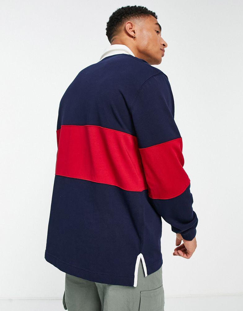 Lacoste striped rugby polo in navy/red商品第2张图片规格展示