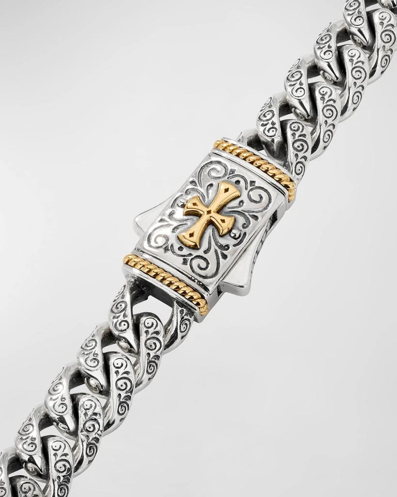 商品Konstantino|Men's Engraved Silver Chain Bracelet with 18k Gold Cross,价格¥6128,第2张图片详细描述