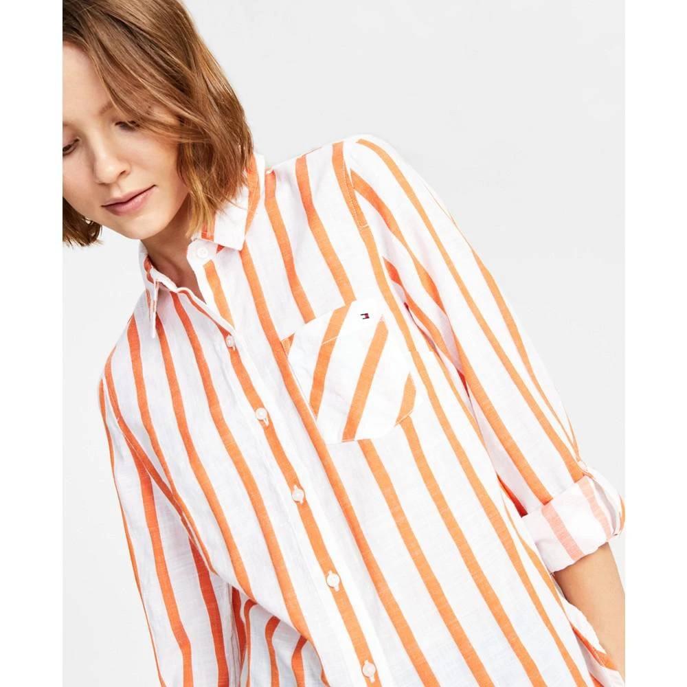 商品Tommy Hilfiger|Women's Cotton Striped Roll-Tab Shirt,价格¥314,第3张图片详细描述