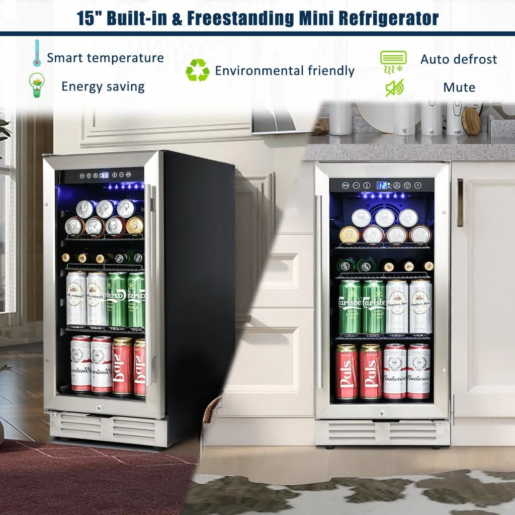 商品Simplie Fun|Built-in and Freestanding 15" Mini Beverage Refrigerator/Wine Cabinet,价格¥6981,第1张图片