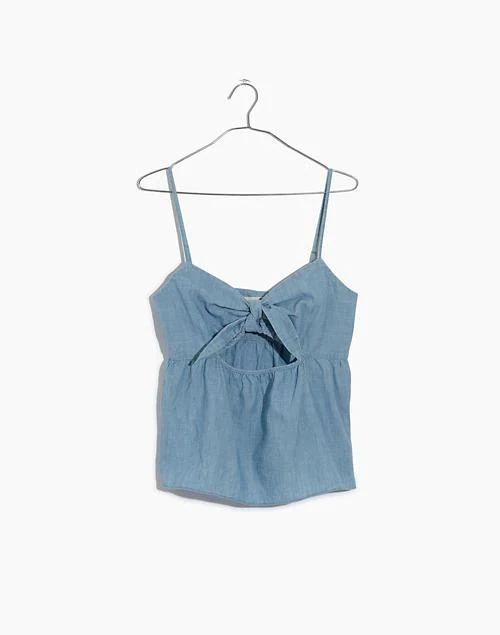 商品Madewell|Chambray Tie-Front Keyhole Cami Top,价格¥241,第4张图片详细描述