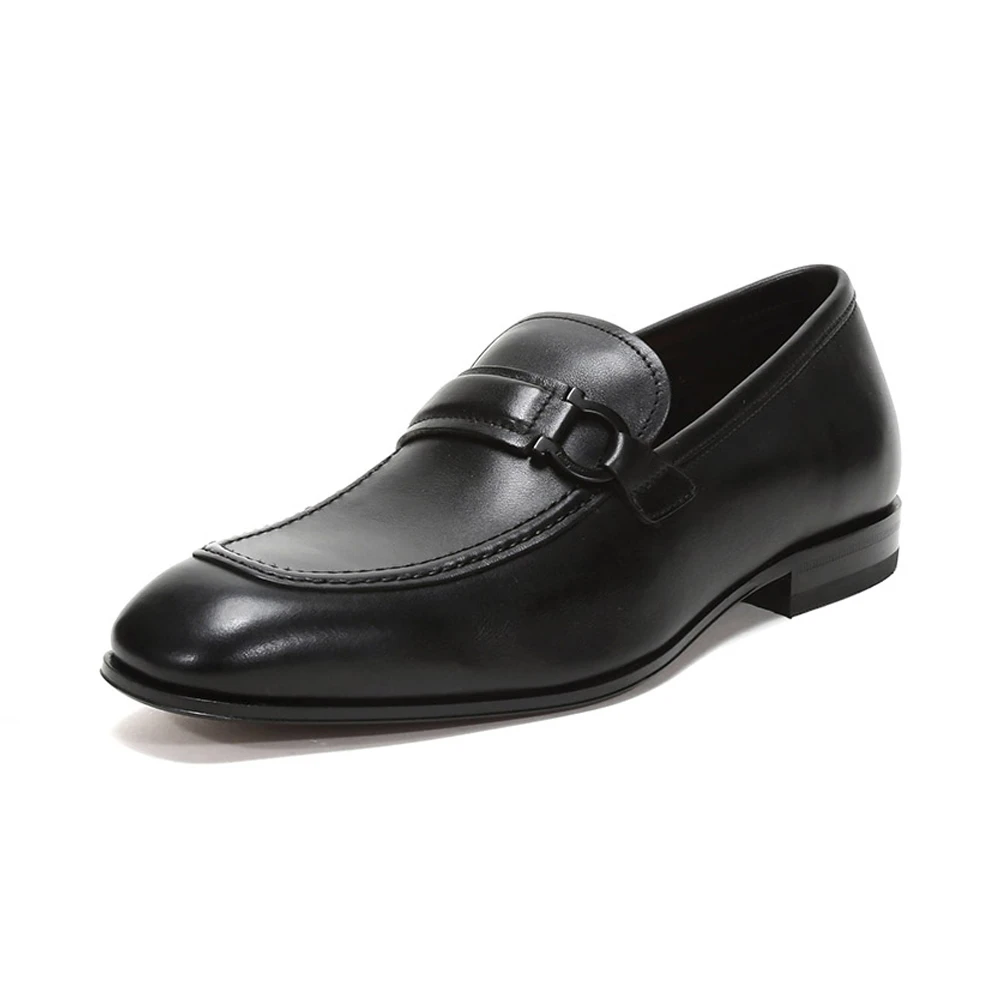 SALVATORE FERRAGAMO 男士黑色AUSTIN系列牛皮GANCINI莫卡辛鞋皮鞋 0705680 商品