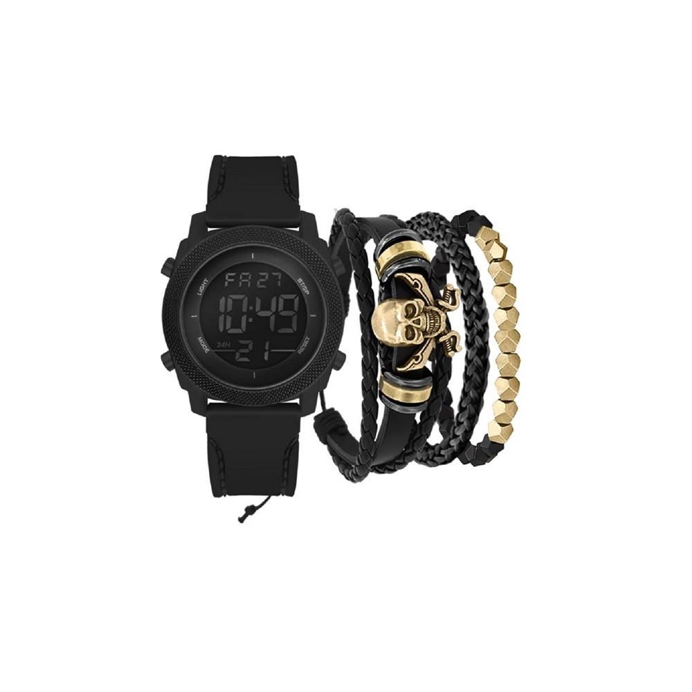 Men's Black Silicone Strap Watch 46mm Gift Set, 2 Piece商品第1张图片规格展示