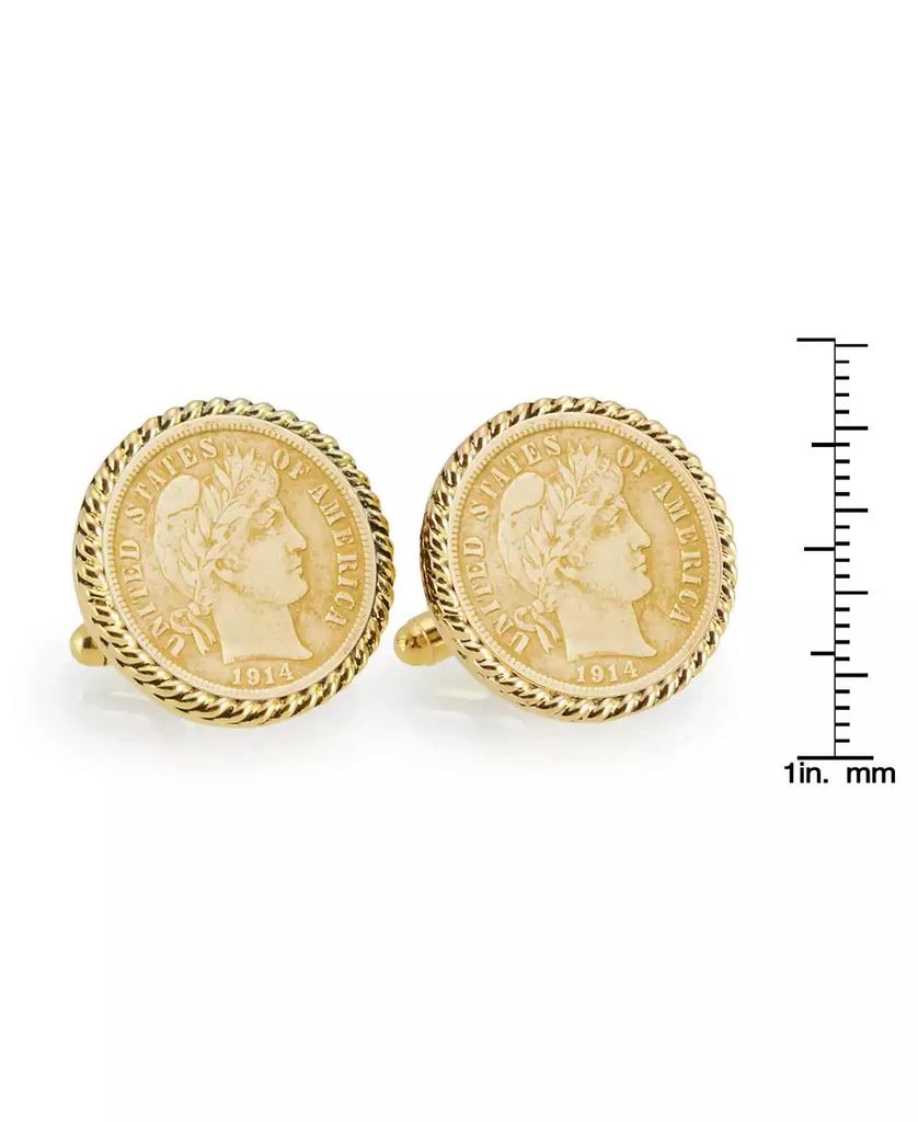 商品American Coin Treasures|Gold-Layered Silver Barber Dime Rope Bezel Coin Cuff Links,价格¥527,第2张图片详细描述