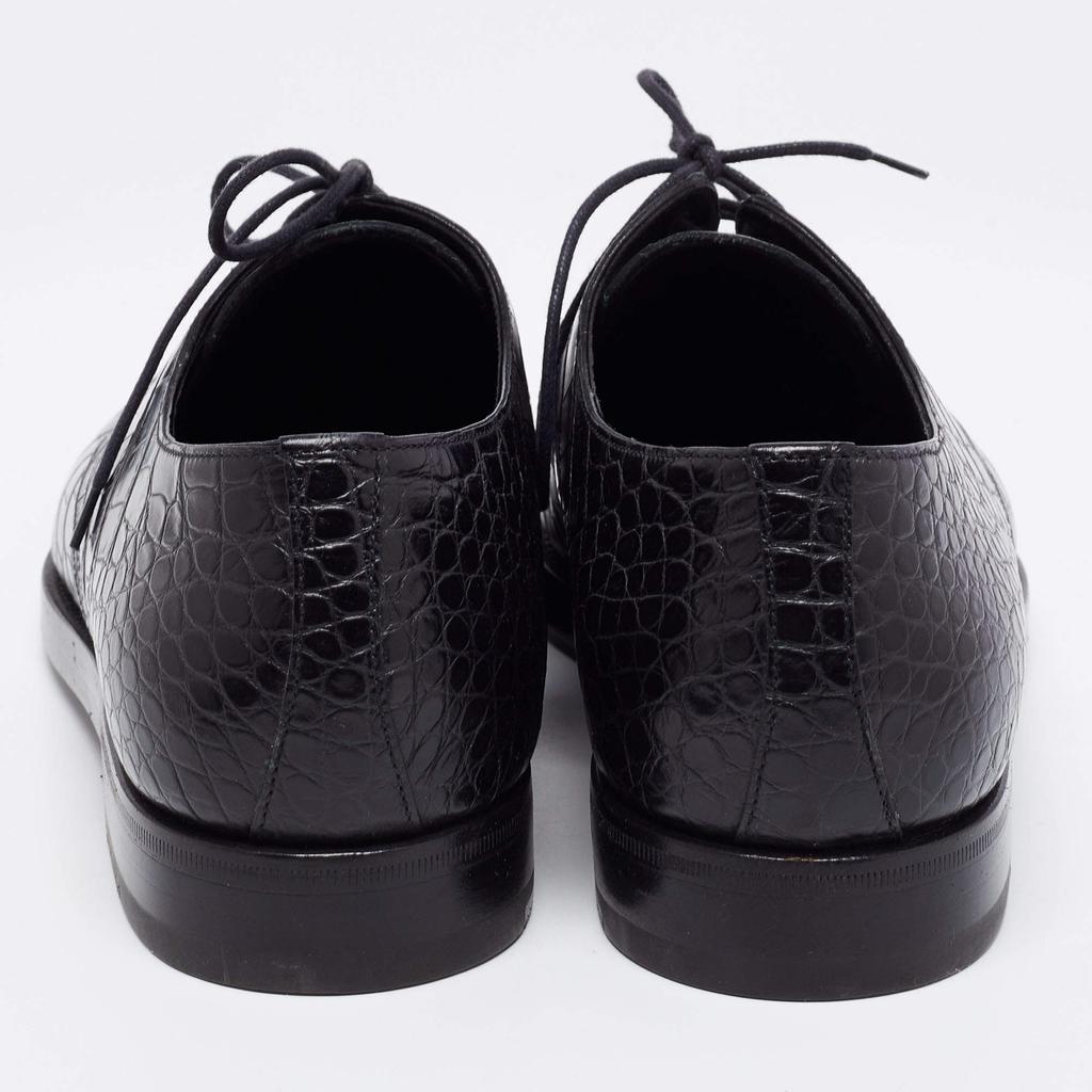 Prada Black Croc Embossed Leather Derby Size 40.5商品第5张图片规格展示