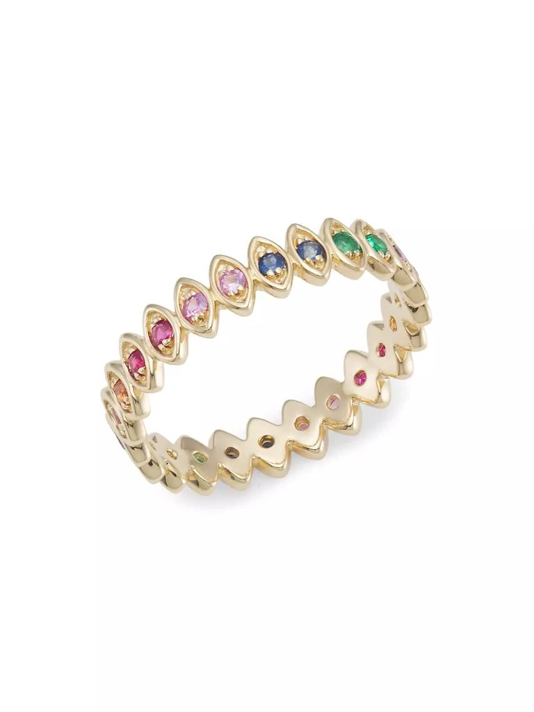 商品Sydney Evan|14K Yellow Gold & Rainbow Stone Evil Eye Ring,价格¥11201,第1张图片