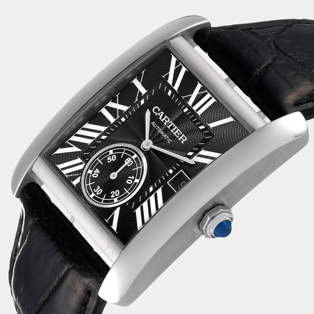 商品[二手商品] Cartier|Cartier Black Stainless Steel Tank MC W5330004 Automatic Men's Wristwatch 34 mm,价格¥34390,第4张图片详细描述