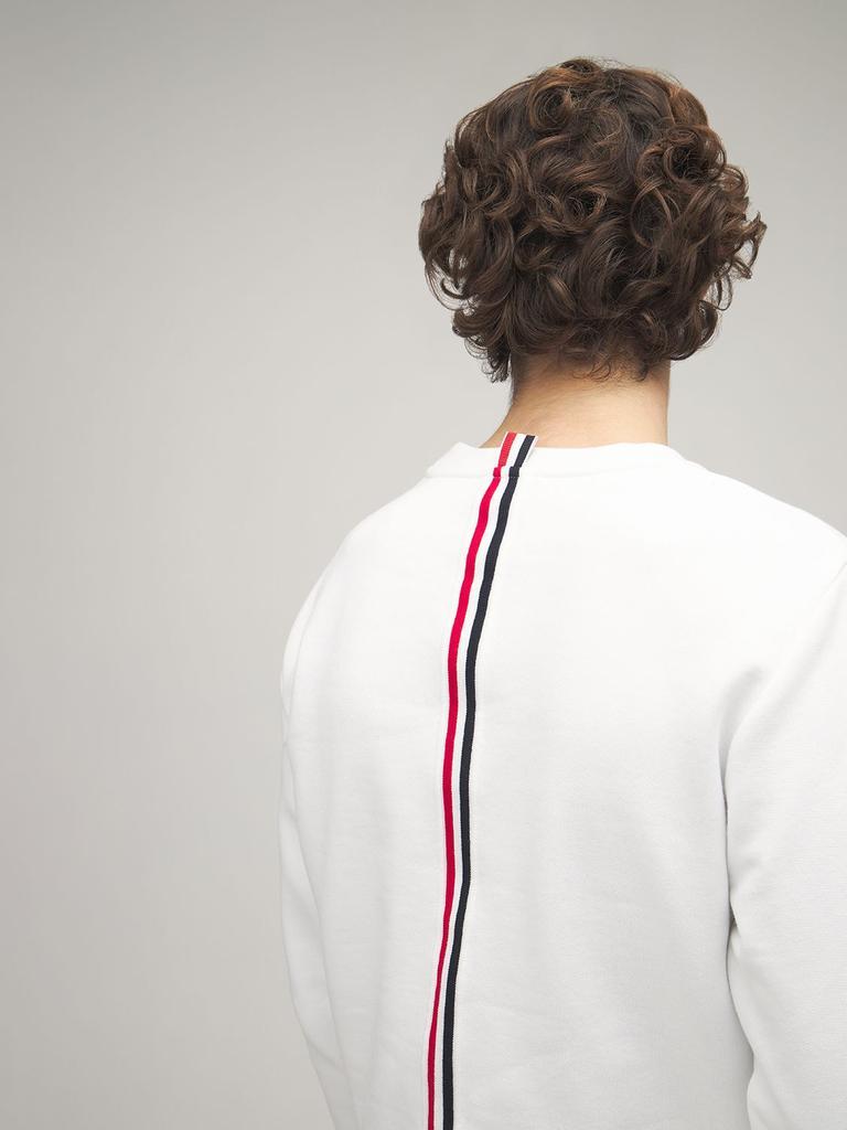 商品Thom Browne|Cotton Jersey Sweatshirt W/ Knit Stripe,价格¥4758,第4张图片详细描述