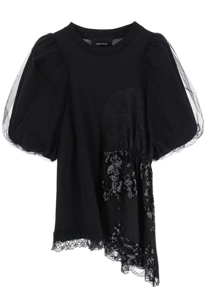 商品Simone Rocha|Simone rocha puff sleeves cropped t-shirt with lace,价格¥2056,第3张图片详细描述