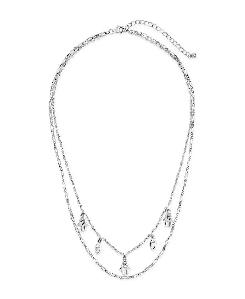 商品Sterling Forever|Women's Evil Eye Hamsa and Figaro Chain Layered Necklace,价格¥539,第2张图片详细描述