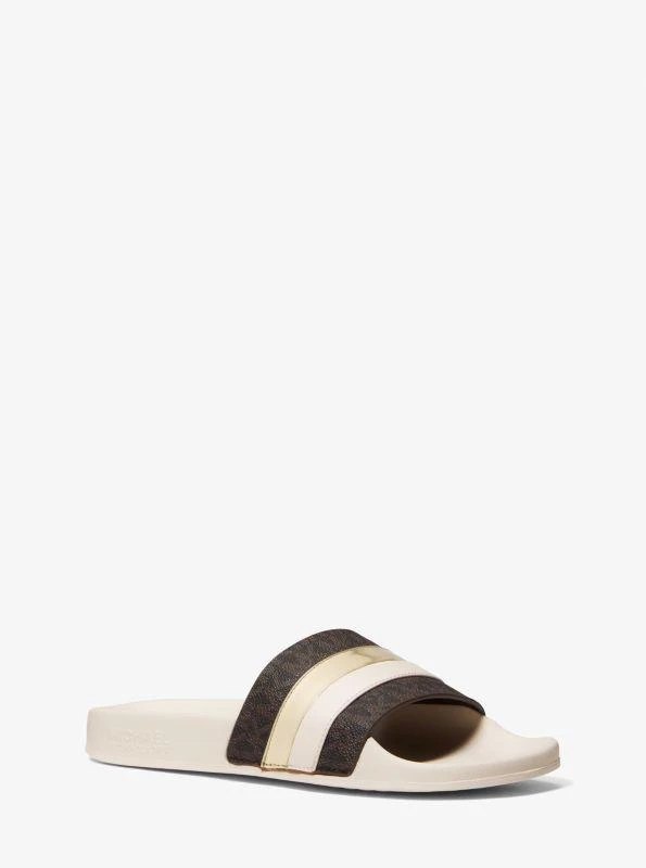 商品Michael Kors|Brandy Metallic Striped Logo Slide Sandal,价格¥291,第1张图片