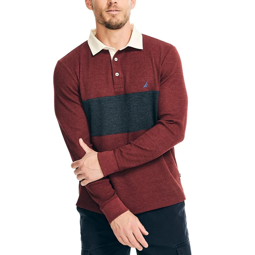 商品Nautica|Men's Slim-Fit Colorblocked Long-Sleeve Waffle Polo Shirt,价格¥502,第1张图片