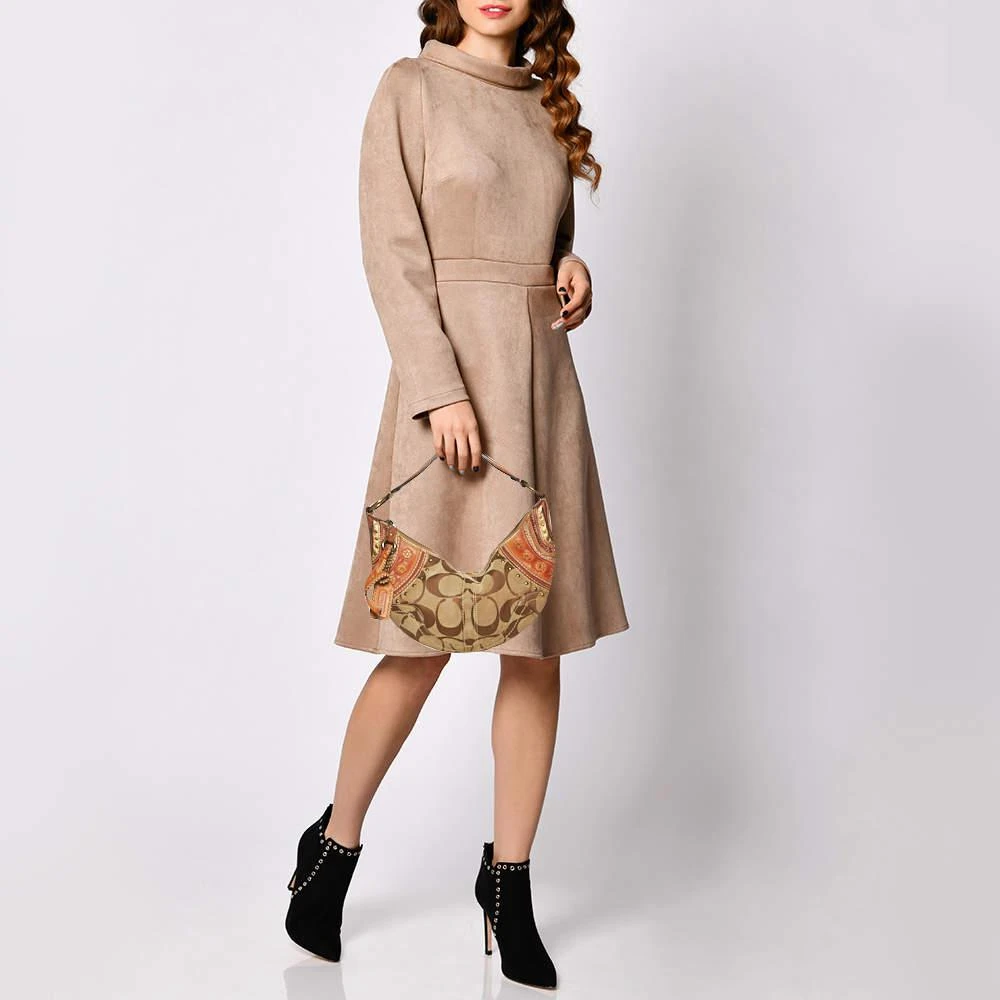 商品[二手商品] Coach|Coach Beige/Brown Signature Canvas and Leather Hobo,价格¥1150,第2张图片详细描述