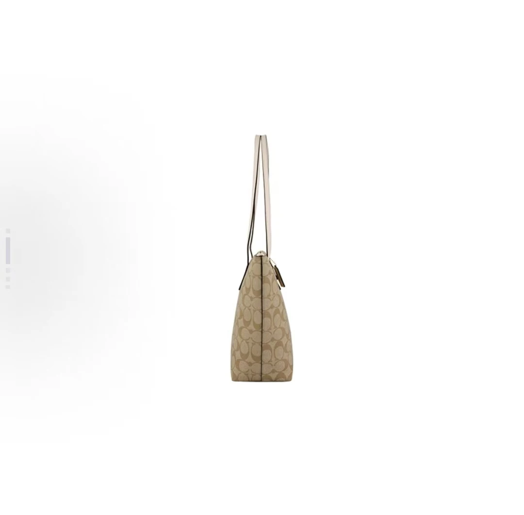COACH蔻驰 Zip Top Tote 30 老花帆布配皮托特包Tote包购物袋单肩包 大号 女款 白色配棕色老花 商品