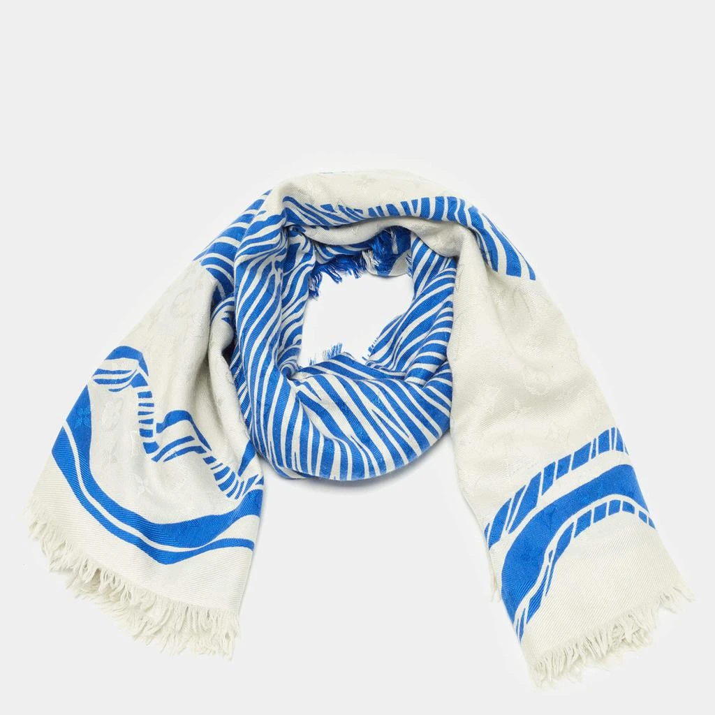 商品[二手商品] Louis Vuitton|Louis Vuitton Light Grey & Blue Bag Printed Silk & Wool Scarf,价格¥3431,第2张图片详细描述