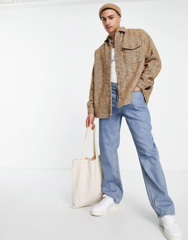商品ASOS|ASOS DESIGN extreme oversized wool mix shirt in brown herringbone,价格¥226,第2张图片详细描述