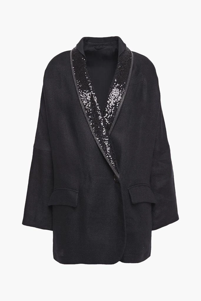 商品Brunello Cucinelli|Embellished satin-trimmed linen-twill blazer,价格¥10671,第1张图片