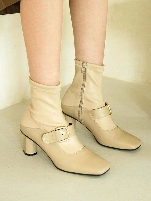 商品NONETHELESS|Mary-Jane Socks Boots_Beige,价格¥1737,第2张图片详细描述