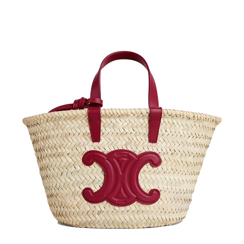 商品Celine|【包税】CELINE/赛琳 22新款TEEN TRIOMPHE系列 女士胭脂红色牛皮革棕榈叶编织凯旋印花手提单肩篮子包194002CGG.27CA,价格¥4769,第1张图片