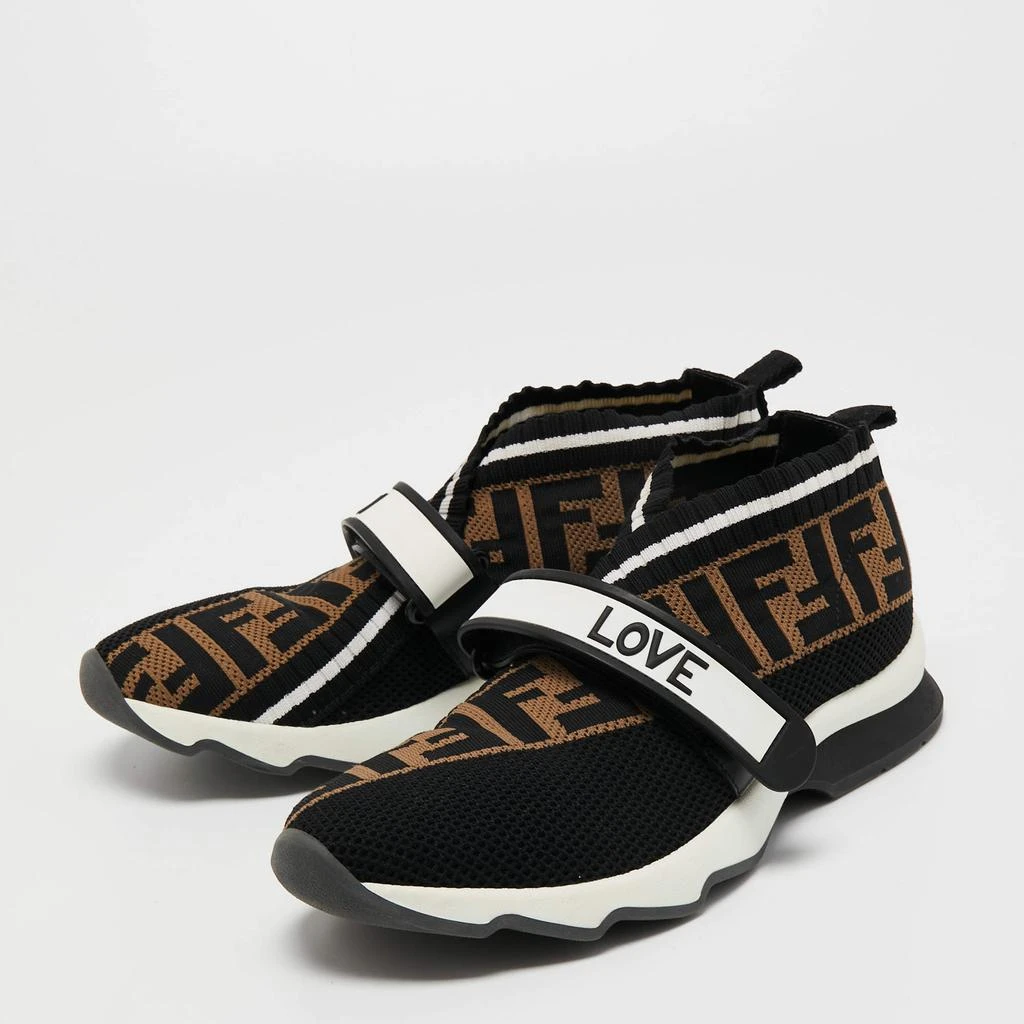 商品[二手商品] Fendi|Fendi Black/Tobacco Zucca Knit Fabric Rockoko Sneakers Size 37,价格¥4425,第2张图片详细描述