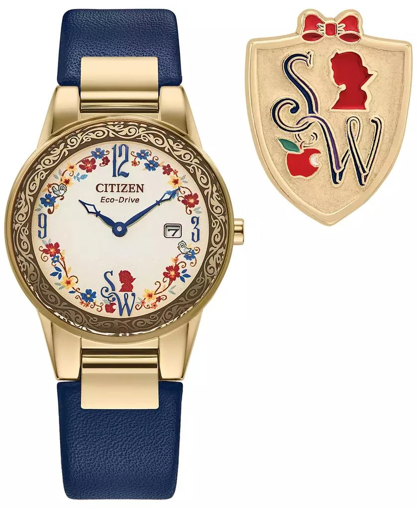 Eco-Drive Women's Disney Snow White Blue Leather Strap Watch 30mm Gift Set 商品