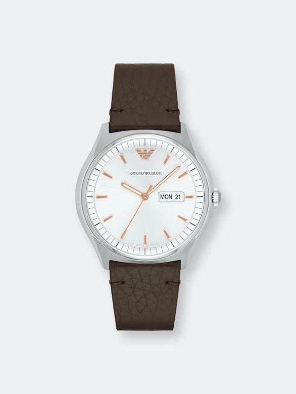 商品Emporio Armani|Emporio Armani Men's Zeta AR1999 Silver Leather Quartz Dress Watch ONE SIZE,价格¥312,第1张图片