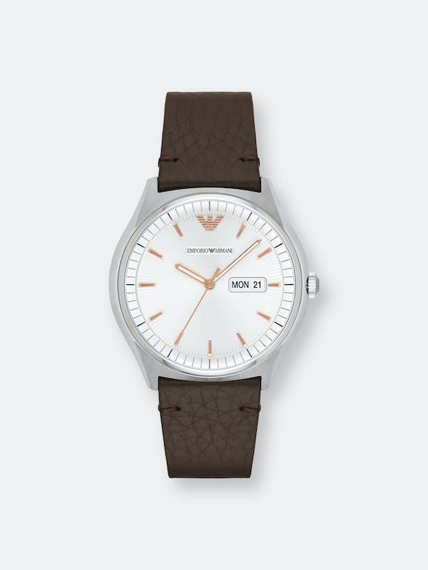 商品Emporio Armani|Emporio Armani Men's Zeta AR1999 Silver Leather Quartz Dress Watch ONE SIZE,价格¥305,第1张图片