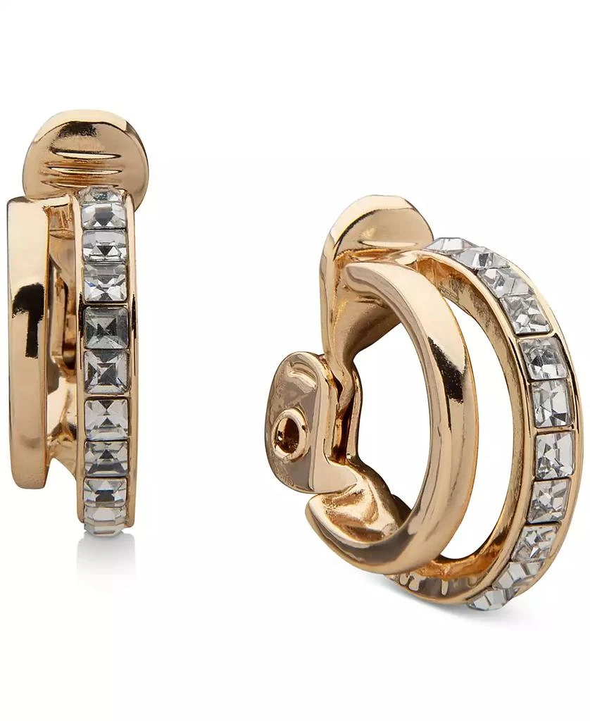 商品Anne Klein|Gold-Tone Small Square Crystal Double-Row Clip-On Hoop Earrings, 0.68",价格¥201,第1张图片