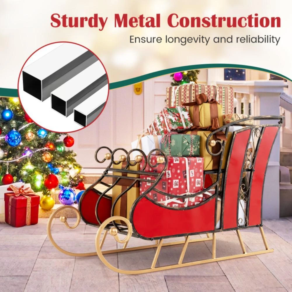 商品Hivvago|3 FT Christmas Metal Sleigh Decoration Santa Sleigh with 2-Tier Storage Shelf,价格¥1075,第5张图片详细描述