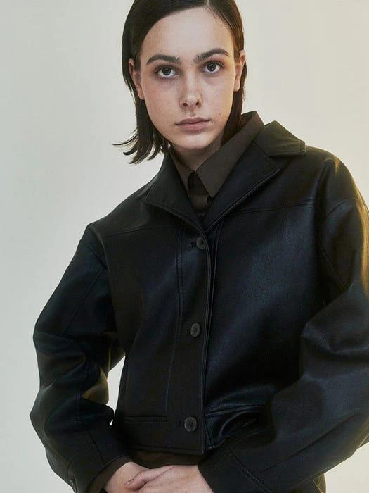 商品NOWANDTOMORROW|W Leather Cropped Jacket,价格¥854,第4张图片详细描述