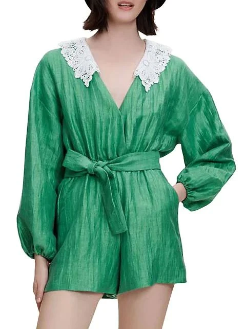商品Maje|Ifeuille Crinkled Linen Playsuit,价格¥1661,第3张图片详细描述