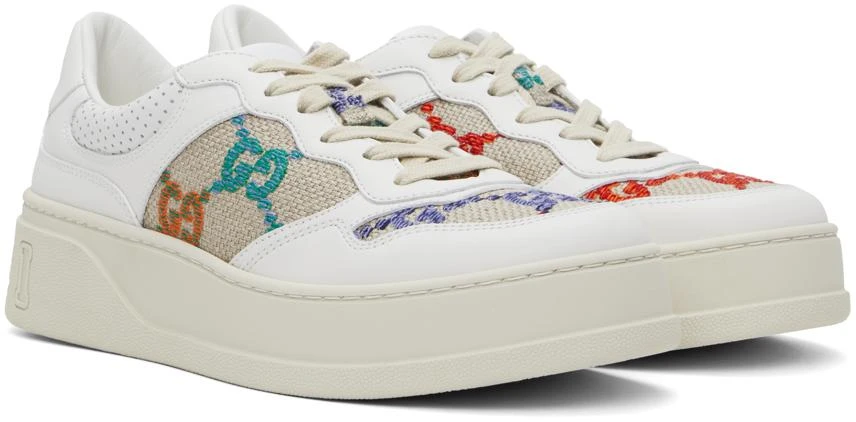 商品Gucci|White & Beige GG Sneakers,价格¥7486,第4张图片详细描述