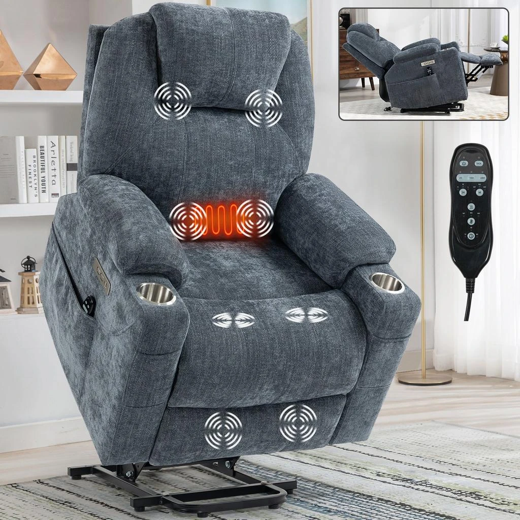 商品Streamdale Furniture|Streamdale Chenille Power Lift Recliner Chair with Massage and Heating,价格¥6677,第1张图片