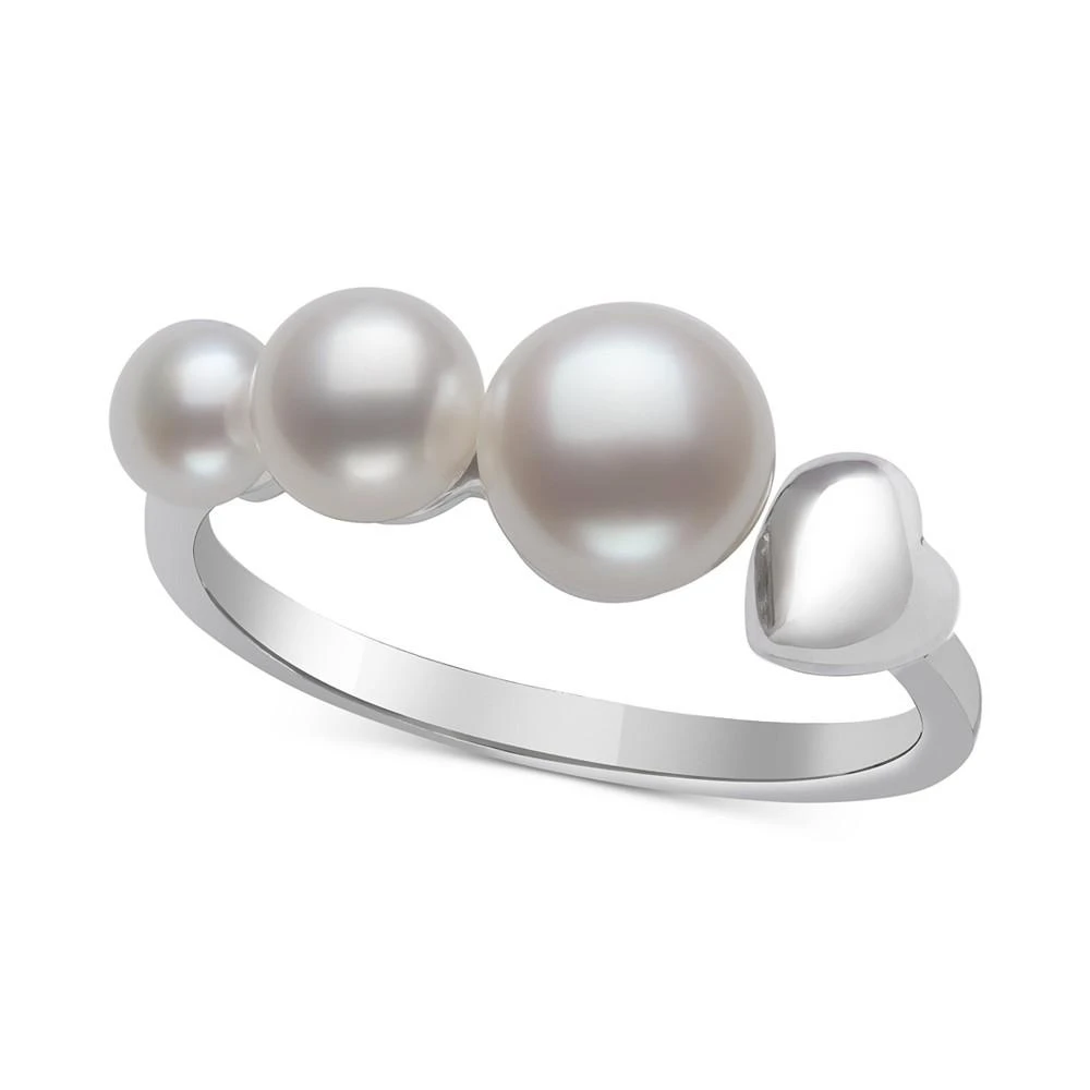 商品Belle de Mer|Cultured Freshwater Button Pearl (4-7mm) Heart Cuff Ring in Sterling Silver,价格¥598,第1张图片